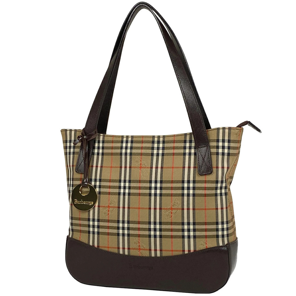 Burberry check handbag tote bag canvas brown